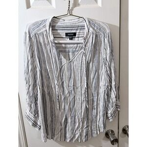 KAREN KANE Plus Size 3X Blue WHITE STRIPED TOP BLOUSE